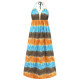Women's Vacation Halter Tie Dye Sleeveless Ruffle Hem Maxi Dress Sky Blue Clothing Wholesale Market -LIUHUA