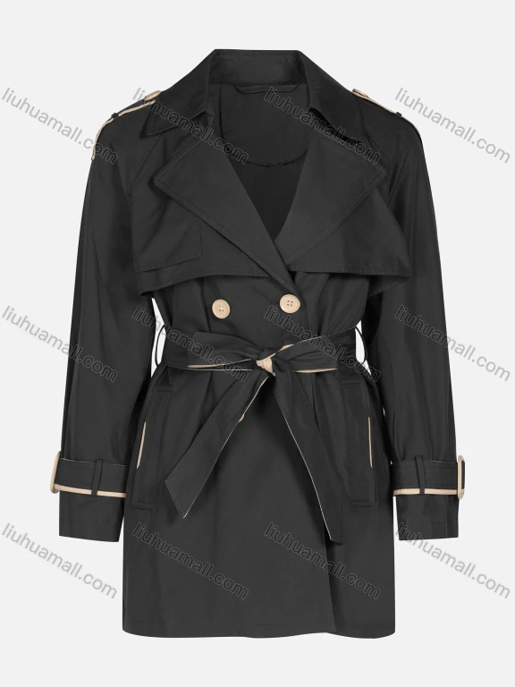 Wholesale Women's Casual Plain Lapel Button Closure Long Sleeve Trench Coat With Belt