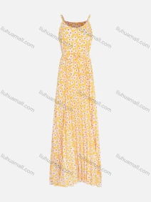Wholesale Women's Casual Sleeveless Ruched Lace Up Floral Print Maxi Cami Dress, LIUHUA CLOTHING WHOLESALE