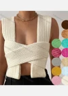 Wholesale Women's Sexy Plain Wrap Crossover Chunky Knit Tank Sweater - Liuhuamall