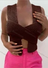 Wholesale Women's Sexy Plain Wrap Crossover Chunky Knit Tank Sweater - Liuhuamall