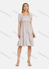 Wholesale Women's Casual Square Neck Shirred Sleeve Floral Print Back Lace Up Dress - Liuhuamall
