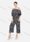 Wholesale Women's Fashion Wave Print Off the Shoulder Button Decor Cropped Jumpsuit - Liuhuamall