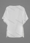 Wholesale Women's Casual Floral Print Embroidered V Neck Guipure Lace Batwing Sleeve Top - Liuhuamall