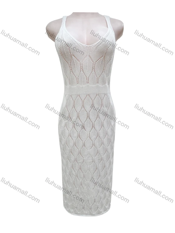 Wholesale Women's Vacation Plain Hollow Out Cover Up Midi Cami Dress X107#