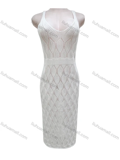 Wholesale Women's Vacation Plain Hollow Out Cover Up Midi Cami Dress X107#