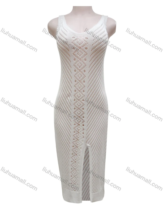 Wholesale Women's Vacation Plain Hollow Out Split Front Cover Up Tank Dress X108#