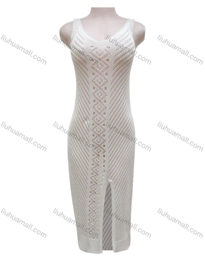 Wholesale Women's Vacation Plain Hollow Out Split Front Cover Up Tank Dress X108#