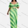 Wholesale Woman's Casual 2 Pieces Colorblock Off shoulder Short Sleeve Hollow Out Crop Top & Pencil Skirt Set preview