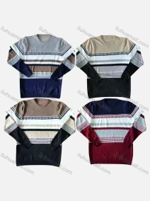 Wholesale Men's Casual Crew Neck Long Sleeve Colorblock Striped Knit Sweaters, LIUHUA CLOTHING WHOLESALE