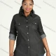 Wholesale Women's Plus Size Long Sleeve Button Down Flap Pockets Denim Casual Shirt Black Clothing Wholesale Market Liuhua