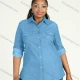 Wholesale Women's Plus Size Long Sleeve Button Down Flap Pockets Denim Casual Shirt Light Blue Clothing Wholesale Market Liuhua