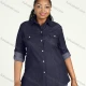Wholesale Women's Plus Size Long Sleeve Button Down Flap Pockets Denim Casual Shirt Navy Clothing Wholesale Market Liuhua