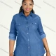 Wholesale Women's Plus Size Long Sleeve Button Down Flap Pockets Denim Casual Shirt Medium Blue Clothing Wholesale Market Liuhua