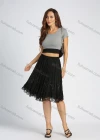 Wholesale Women's Elegant Embroidery Lace Elastic Waist Knee Length Pleated Skirt - Liuhuamall