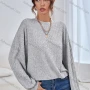 Wholesale Women's Casual Mock Neck Lantern Sleeve Ribbed Plain Blouse X2613X# preview