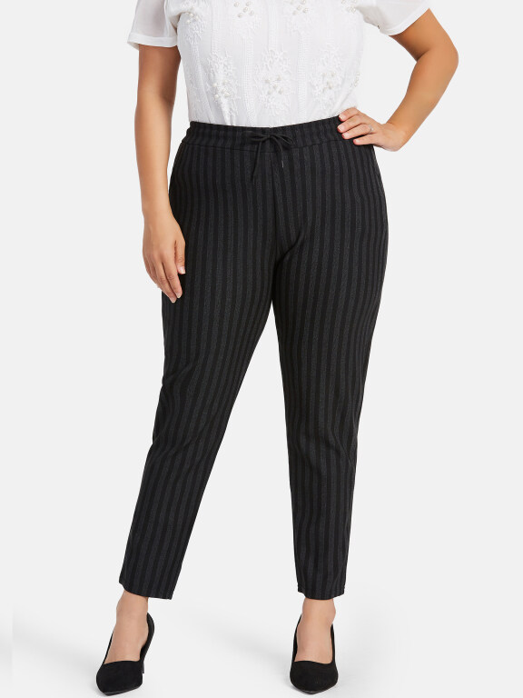 Women's Casual Plus Size High Elastic Striped Print Stright Leg Pants With Drawstring 33027#, Clothing Wholesale Market -LIUHUA, WOMEN, Pants-Trousers