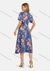 Wholesale Women's Casual V Neck Wrap Ruched Short Sleeve Floral Shirred Pockets Midi Dress 04# - Liuhuamall