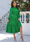 Wholesale Women's Casual Plain Button Down Long Sleeve Ruched Midi Shirt Dress With Belt - Liuhuamall