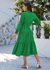 Wholesale Women's Casual Plain Button Down Long Sleeve Ruched Midi Shirt Dress With Belt - Liuhuamall