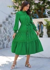 Wholesale Women's Casual Plain Button Down Long Sleeve Ruched Midi Shirt Dress With Belt - Liuhuamall