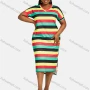 Wholesale Women's V Neck Multicolor Striped Side Slit Knee Length Dress 28071# preview