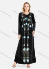 Wholesale Women's Casual Embroidered Round Neck Velvet Long Sleeve Maxi Dress - Liuhuamall