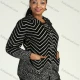 Wholesale Women's Collared Button Front Dual Pockets Long Sleeve Chevron Print Knitted Coat Black Clothing Wholesale Market Liuhua
