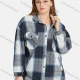 Wholesale Women's Casual 100%Cotton Collared Long Sleeve Button Down Plaid Overshirt Jackets Blue&Gray&White Clothing Wholesale Market Liuhua