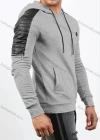 Wholesale Men's Casual Long Sleeve Zipper Leather Splicing Drawstring Hooded Sweatshirts - Liuhuamall
