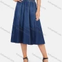 Wholesale Women's A-Line Comfy Elastic High Waist Wash Midi Denim Skirt preview