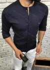 Wholesale Men's Casual Round Neck Long Sleeve Plain Button Down Shirt - Liuhuamall