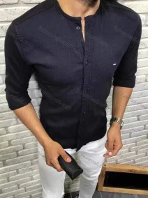 Wholesale Men's Casual Round Neck Long Sleeve Plain Button Down Shirt, LIUHUA CLOTHING WHOLESALE