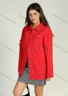 Wholesale Women's Casual Ripped Button Down Flap Pockets Collared Long Sleeve Denim Jacket - Liuhuamall