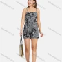 Wholesale Women's Casual Spaghetti Strap Animal Print Tie Front Cami Romper preview