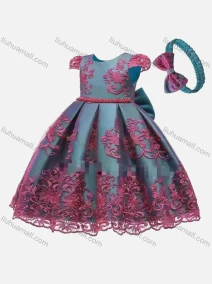 Wholesale Girls Lovely Lace Cap Sleeve Bow-knot Appliques Flower Dress With Bow Headband, LIUHUA CLOTHING WHOLESALE