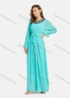 Wholesale Women's Casual Poet Sleeve Pearl Decor Lace Up Plain Maxi Dress - Liuhuamall