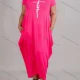 Wholesale Women's African Plus Size Crew Neck Short Sleeve Pockets Loose Fit Dress 8806# Rose Red Clothing Wholesale Market Liuhua