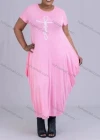 Wholesale Women's African Plus Size Crew Neck Short Sleeve Pockets Loose Fit Dress 8806# - Liuhuamall