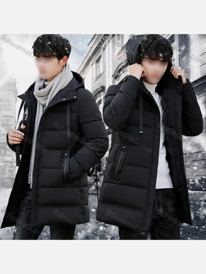 Wholesale Men's Casual Plain Hooded Patch Pocket Drawstring Zip Up Cotton-Padded Puffer Jacket 8889#