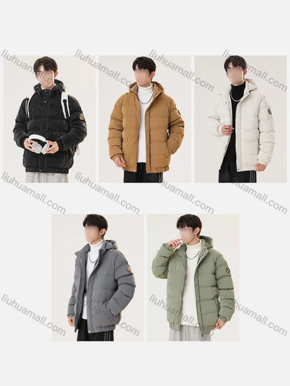 Wholesale Men's Casual Plain Hooded Patch Pocket Zip Up Cotton-Padded Puffer Jacket 8906#