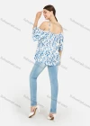 Wholesale Women's Leaf Prints Cold Shoulder Lace Trim Casual Blosue - Liuhuamall