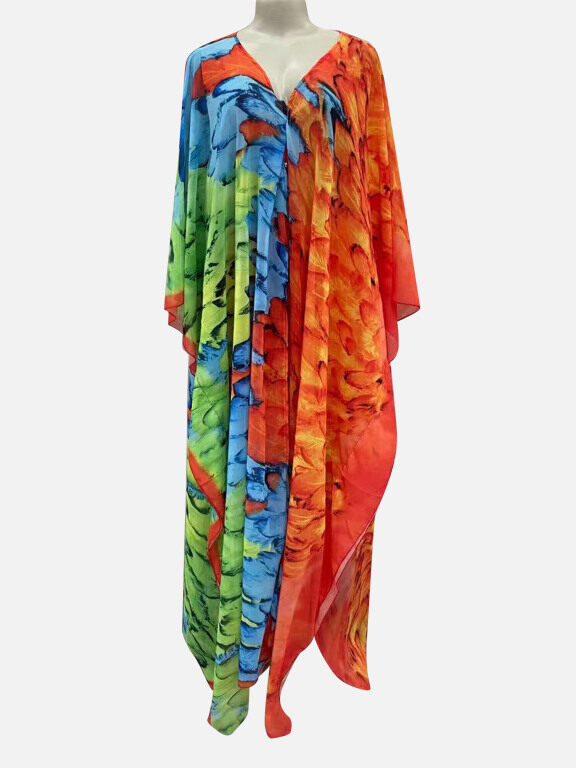 Women's Loose Fit Multi-color Allover Print Pullover Maxi Cover Up Kaftan 2 Piece Set, Clothing Wholesale Market -LIUHUA, WOMEN, Sets