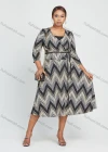 Wholesale Women's Elegant Plus Size Allover Chevron Print V Neck Knee Length Wrap Dress With Belt - Liuhuamall