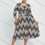 Wholesale Women's Elegant Plus Size Allover Chevron Print V Neck Knee Length Wrap Dress With Belt preview