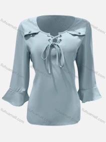 Wholesale Women's Casual Plain Tie Neck Long Sleeve Blouse, LIUHUA CLOTHING WHOLESALE