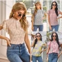 Wholesale Women's Casual Crew Ruffle Neck Butterfly Sleeve Disty Floral Keyhole Blouse A20332G# preview