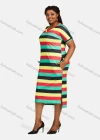 Wholesale Women's V Neck Multicolor Striped Side Slit Knee Length Dress 28071# - Liuhuamall