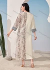 Wholesale Women's Elegant Muslim Islamic Floral Plaid Patchwork 3/4 Sleeve Notched Neck Abaya Robe Dress - Liuhuamall