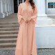 Women's Fashion Plain Rhinestone Split Front Long Sleeve Notched Neck Abaya Robe Dress With Belt Pink Clothing Wholesale Market -LIUHUA